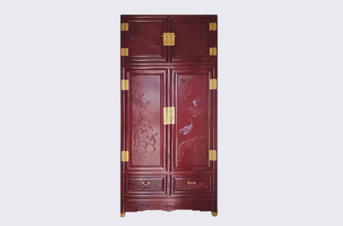 花山高端中式家居装修深红色纯实木衣柜